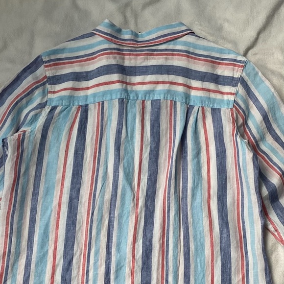 LL Bean Premium Striped Pool Blue Linen Button Down Shirt New - Picture 8 of 10